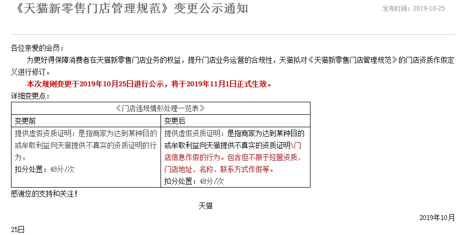 天猫调整新零售门店管理规范 11月1日生效_零售_电商报